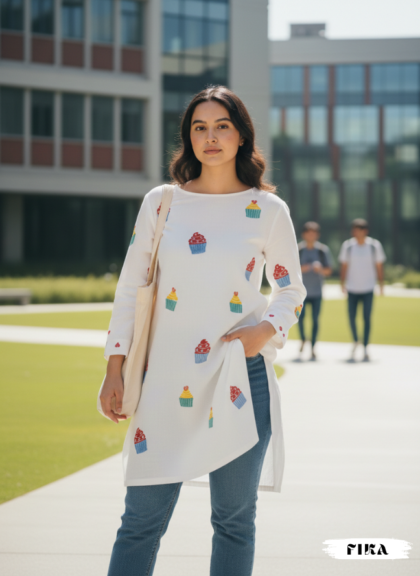 Cupcake shirt with model posing