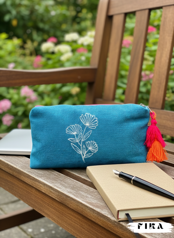 blue flower pouch