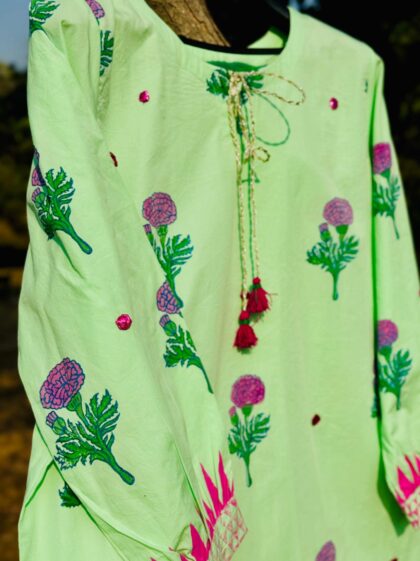 Green Marigold Kurta