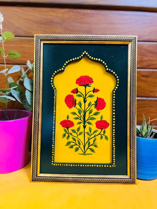 Bottle green Yellow Jharooka painting (small)