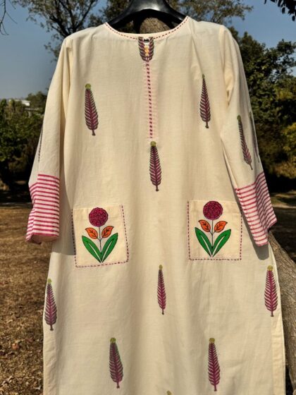 Ivory Bloom Handcrafted Cotton Kurta – Front View