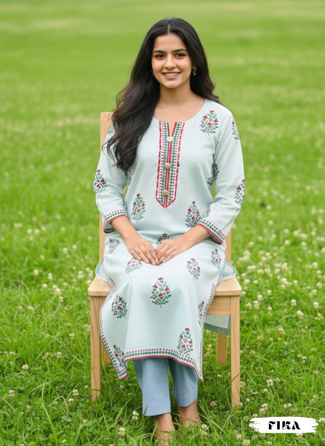 Ocean Breeze Handblock Kurta