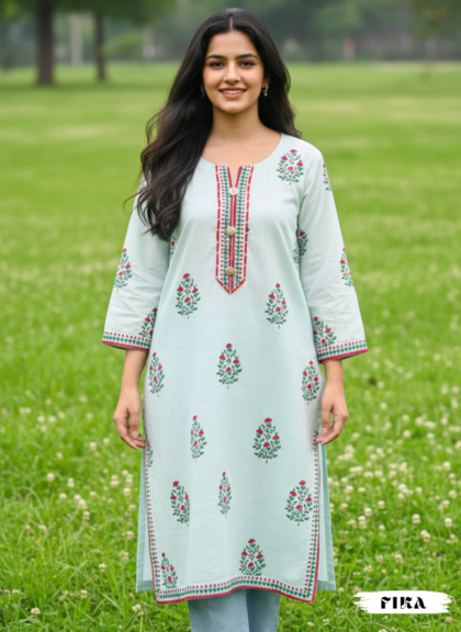 Ocean Breeze Handblock Kurta