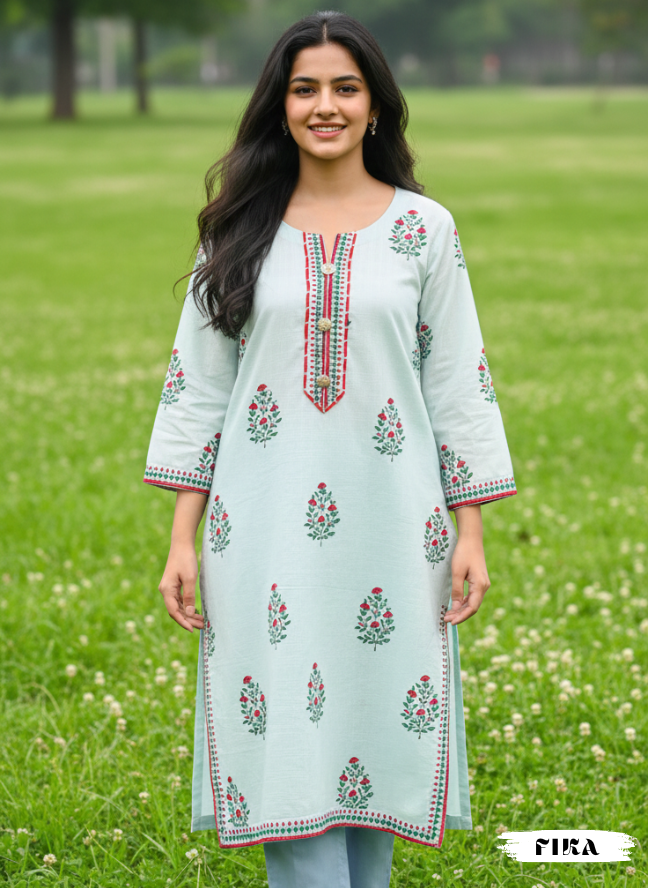 Ocean Breeze Handblock Kurta