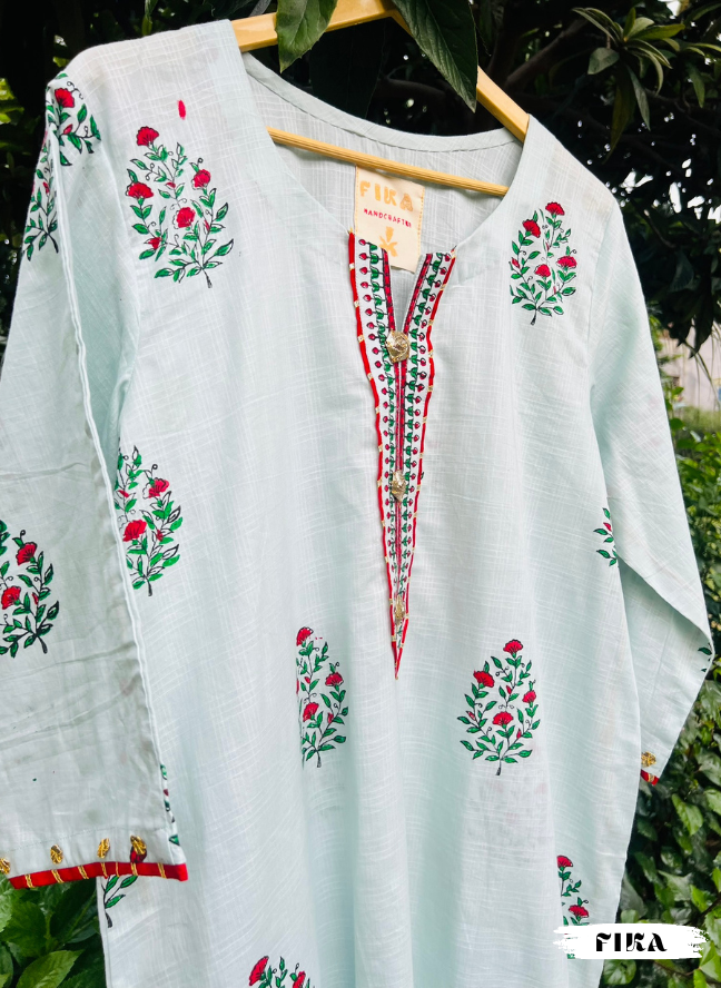 Ocean Breeze Handblock Kurta