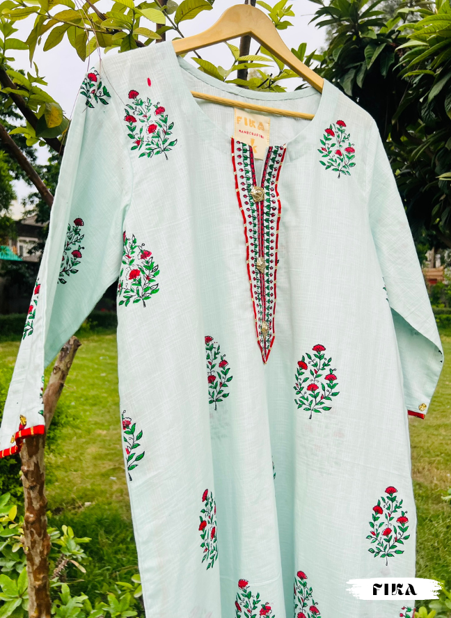 Ocean Breeze Handblock Kurta