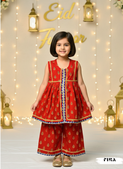 Crimson Motif Frock Palazzo Set