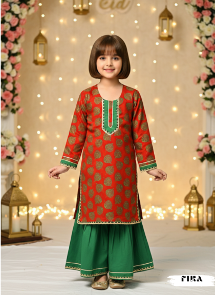 Crimson Green Shirt Sharara Set