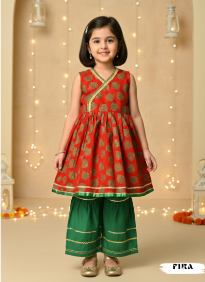 Crimson Green Angrakha Palazzo Set