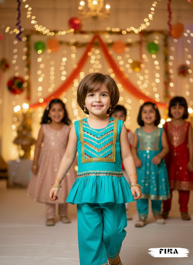 Turquoise Frock Palazzo Set